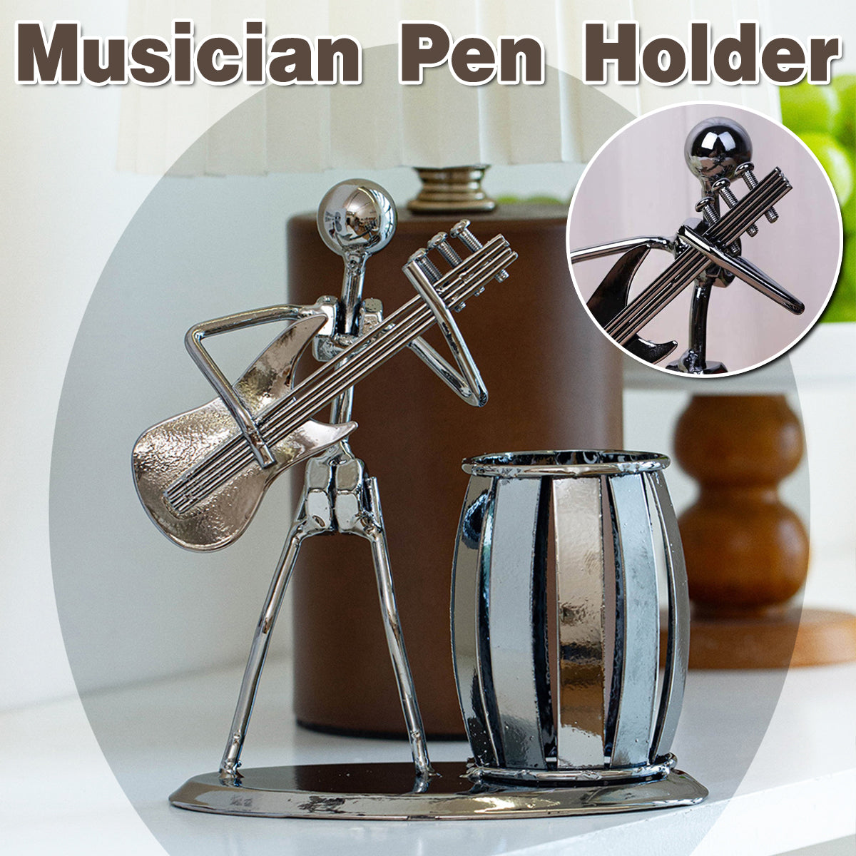 Pencil Holder Vintage Musical Design Iron Black Finish