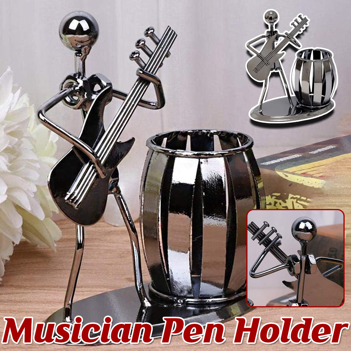 Pencil Holder Vintage Musical Design Iron Black Finish