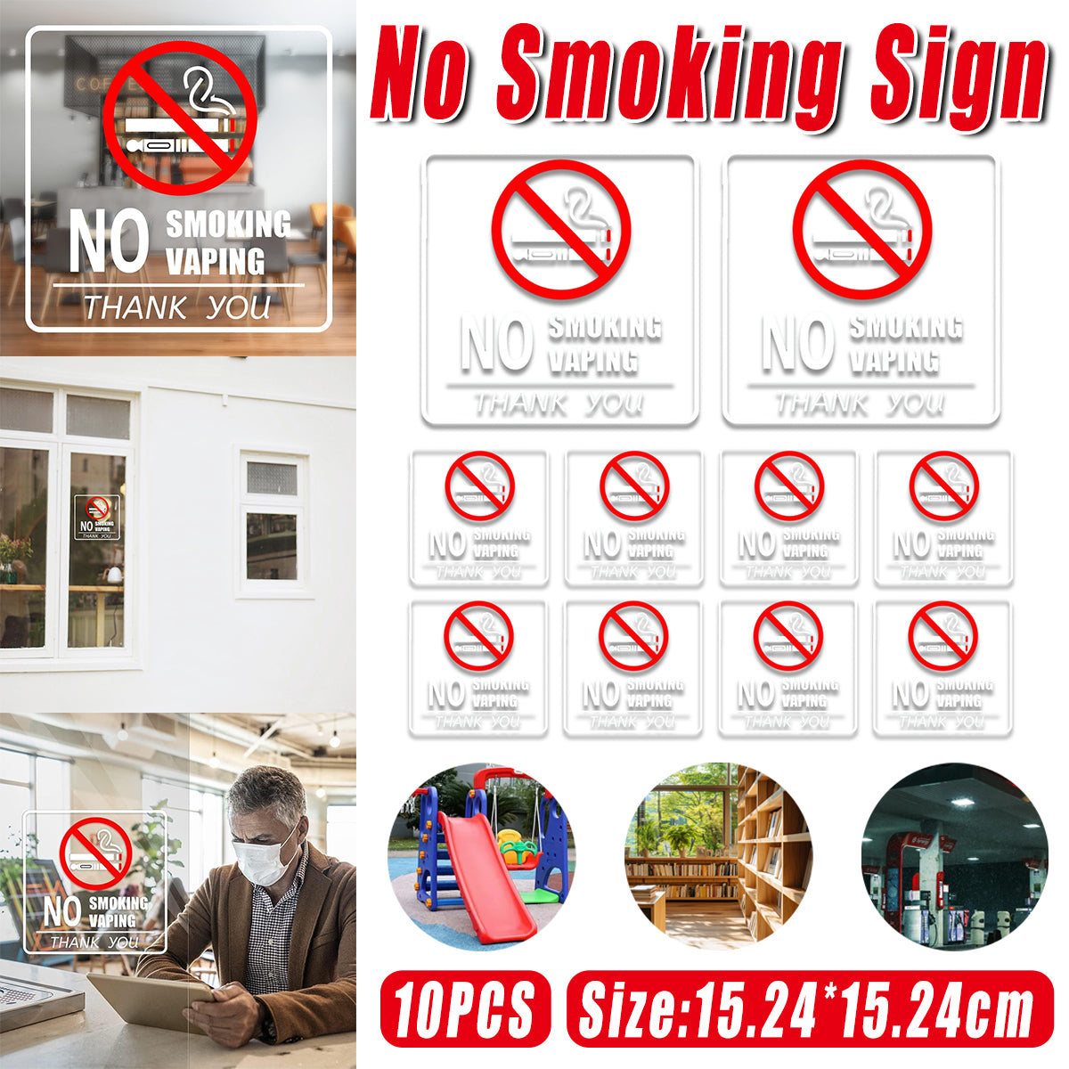 10 Pcs No Smoking Sign Sticker Waterproof Removable Label
