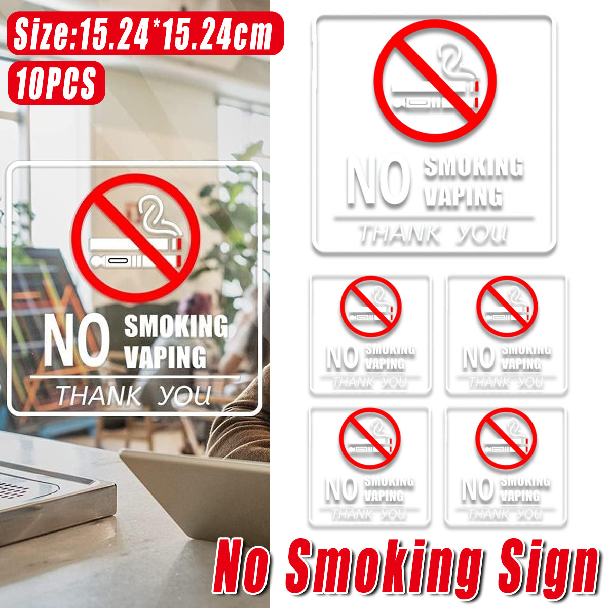 10 Pcs No Smoking Sign Sticker Waterproof Removable Label