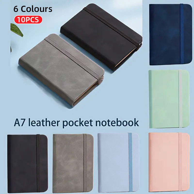 10 Pcs A7 Mini Pocket Notebooks Waterproof Leather Cover