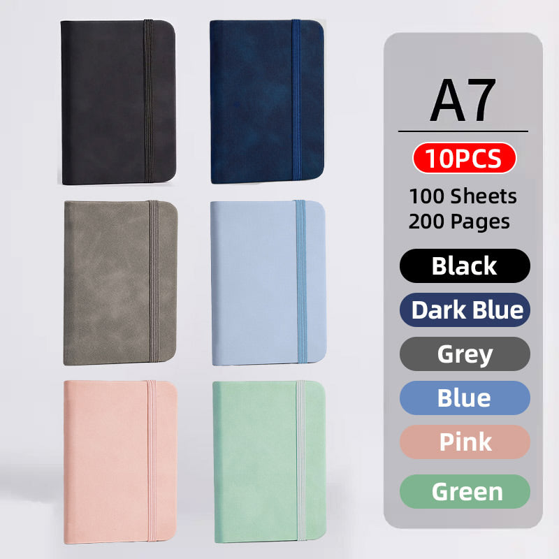 10 Pcs A7 Mini Pocket Notebooks Waterproof Leather Cover