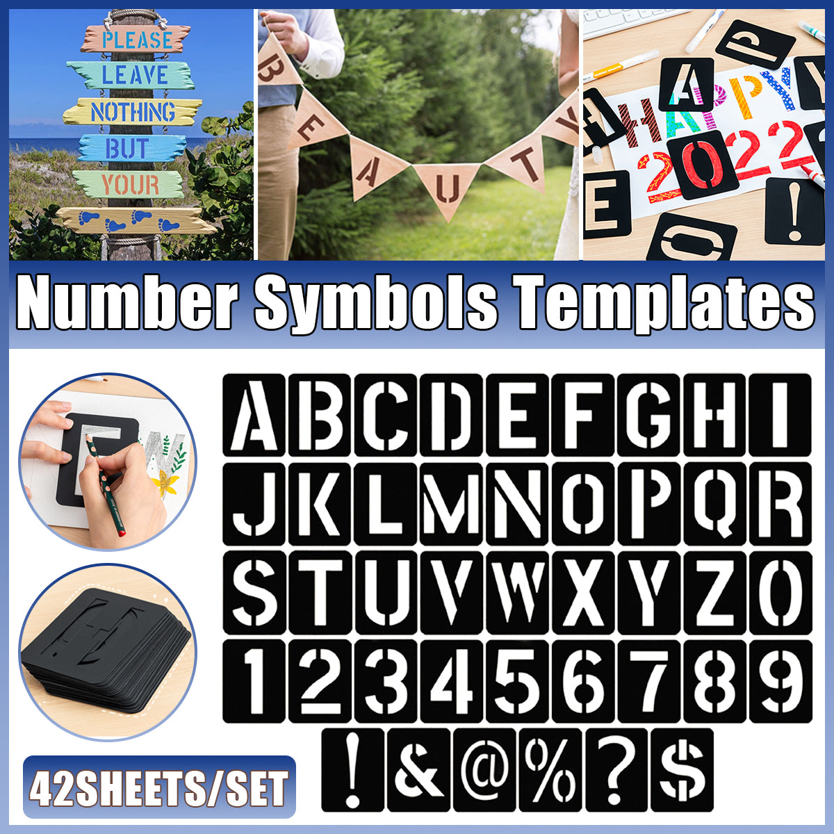 42 Pcs DIY Letter Number Stencils Wall Furniture