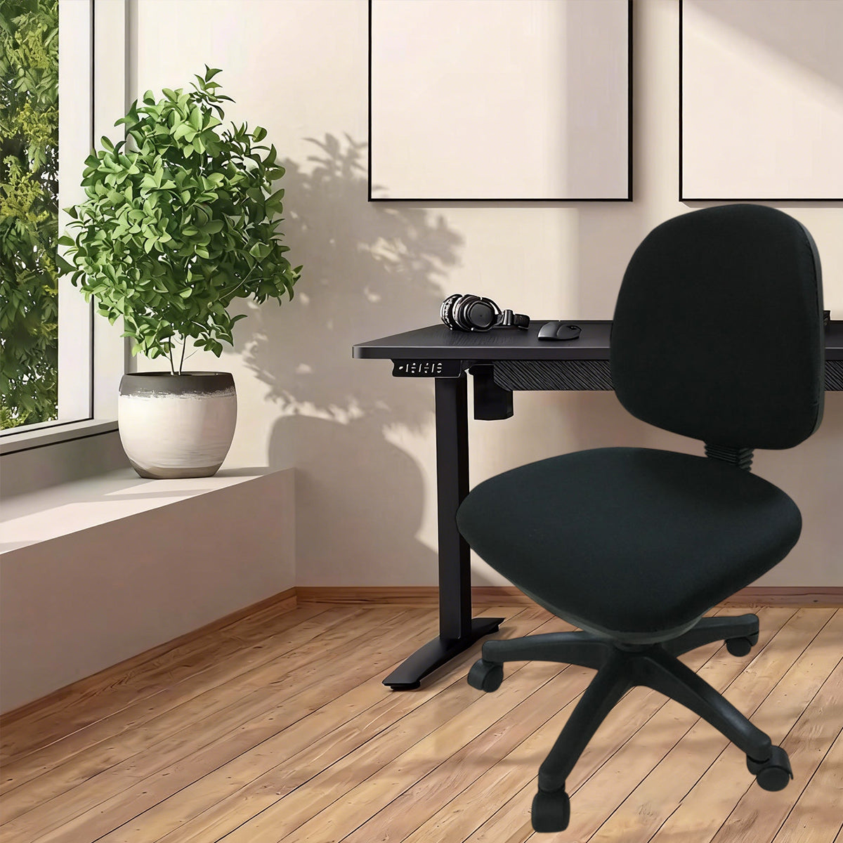 High Back Office Chair Adjustable Height Fabric Seat