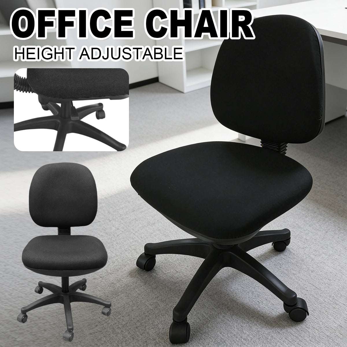 High Back Office Chair Adjustable Height Fabric Seat