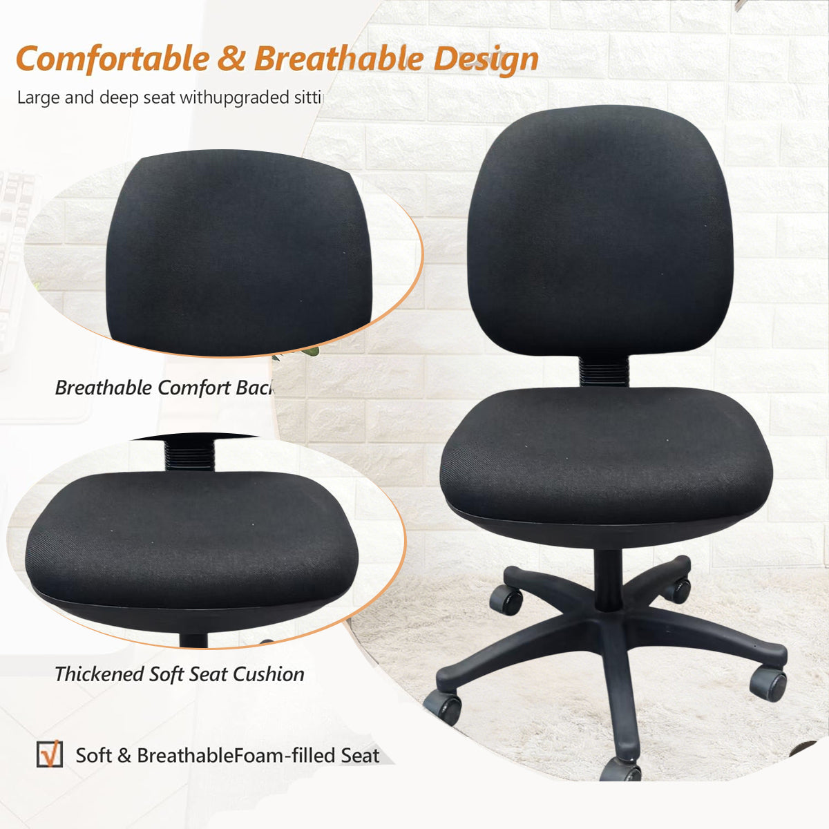 High Back Office Chair Adjustable Height Fabric Seat