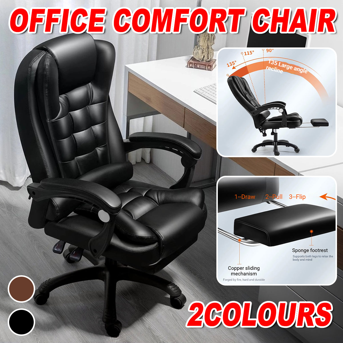 Ergonomic Office Chair Armrests and Footrest Wheels