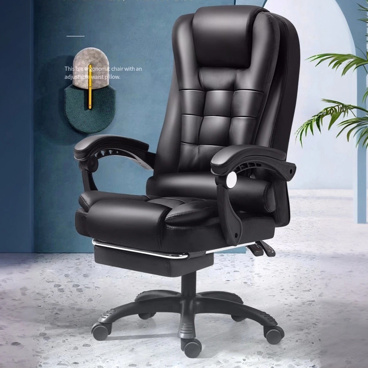 Ergonomic Office Chair Armrests and Footrest Wheels