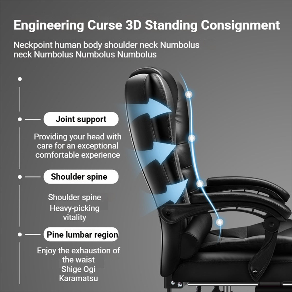 Ergonomic Office Chair Armrests and Footrest Wheels