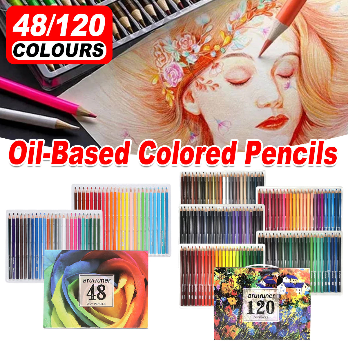 48/120 Coloured Oil Pastel Pencils Set with Soft Core