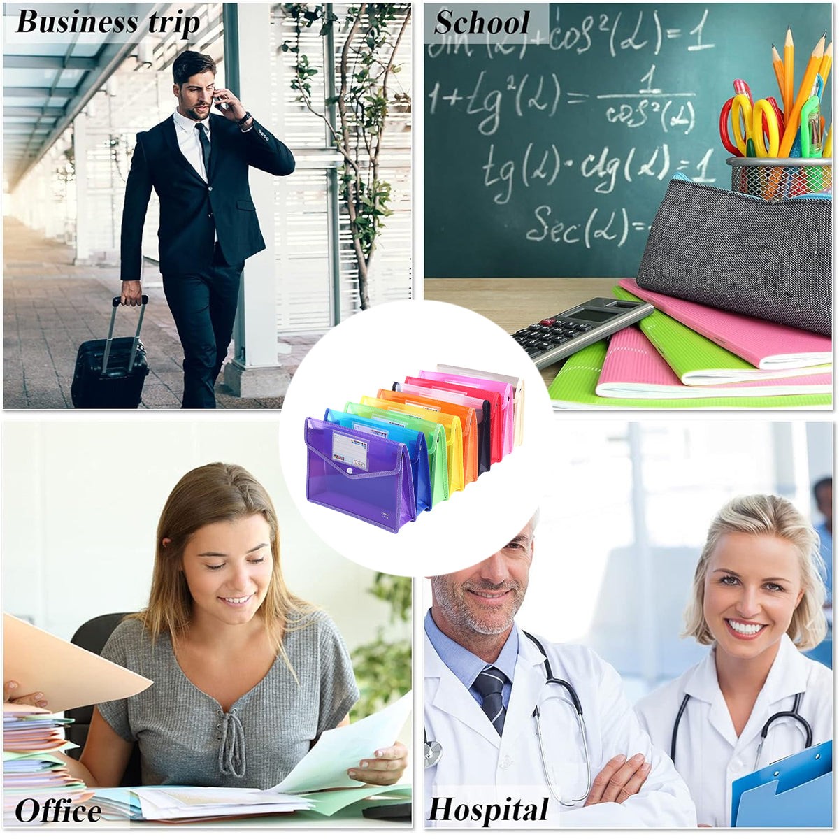 9 Pcs A4 Clear Document Bags Plastic Wallet Seal File Folder