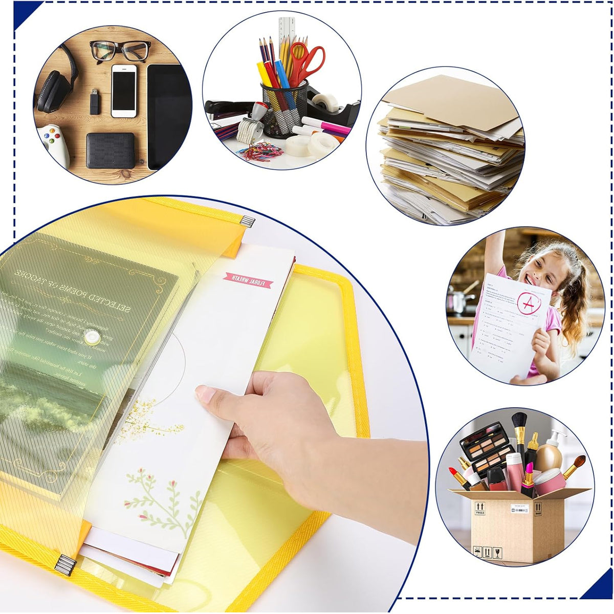 9 Pcs A4 Clear Document Bags Plastic Wallet Seal File Folder