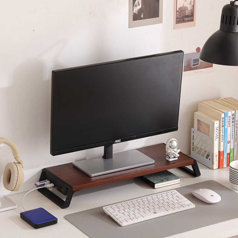 Bamboo Monitor Stand Riser with 4-Port USB Hub