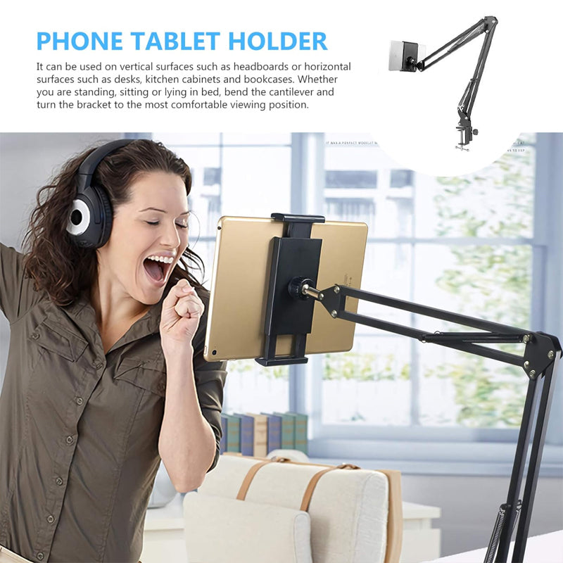 Long Arm Tablet Stand Phone Holder with 360° Rotation for Desk and Bed