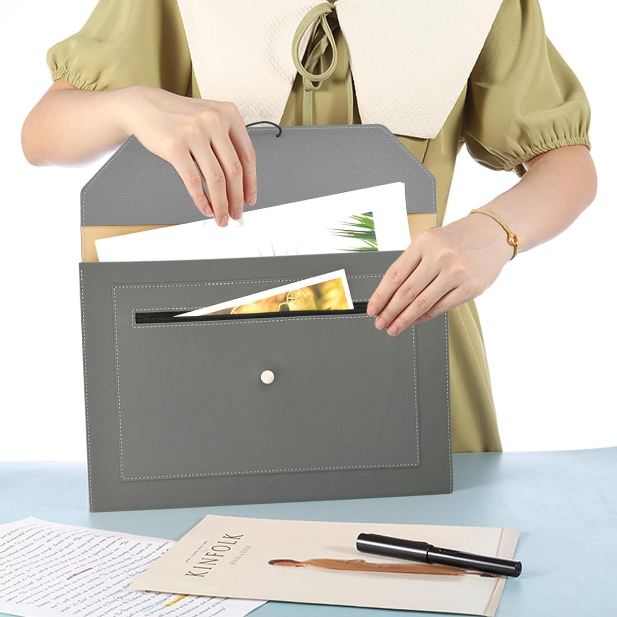 A4 PU Leather Document Bag for Office School File Organizer