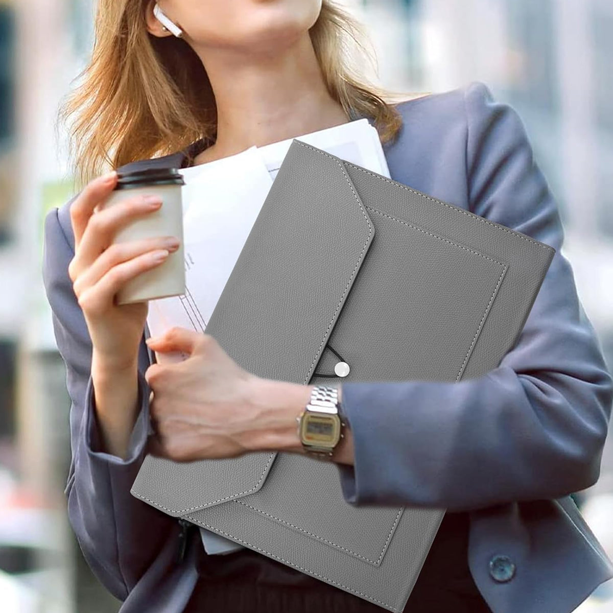 A4 PU Leather Document Bag for Office School File Organizer