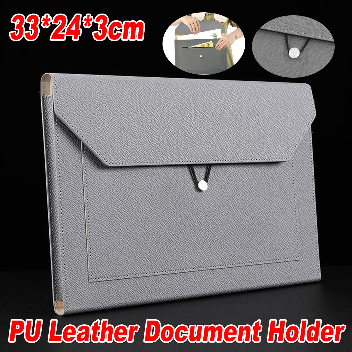 A4 PU Leather Document Bag for Office School File Organizer