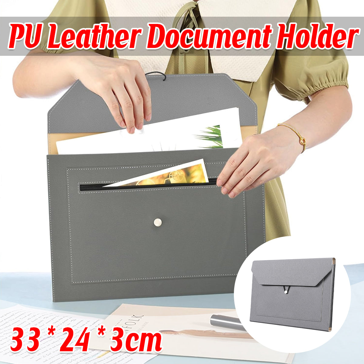A4 PU Leather Document Bag for Office School File Organizer