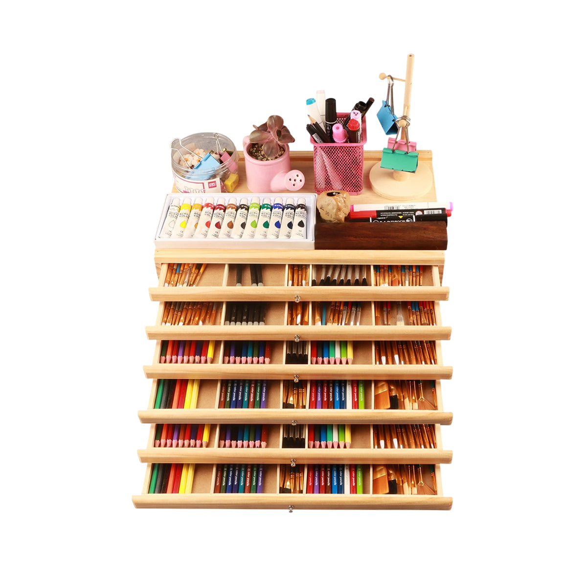 6-Drawer Pine Wood Storage Box for Art Supplies