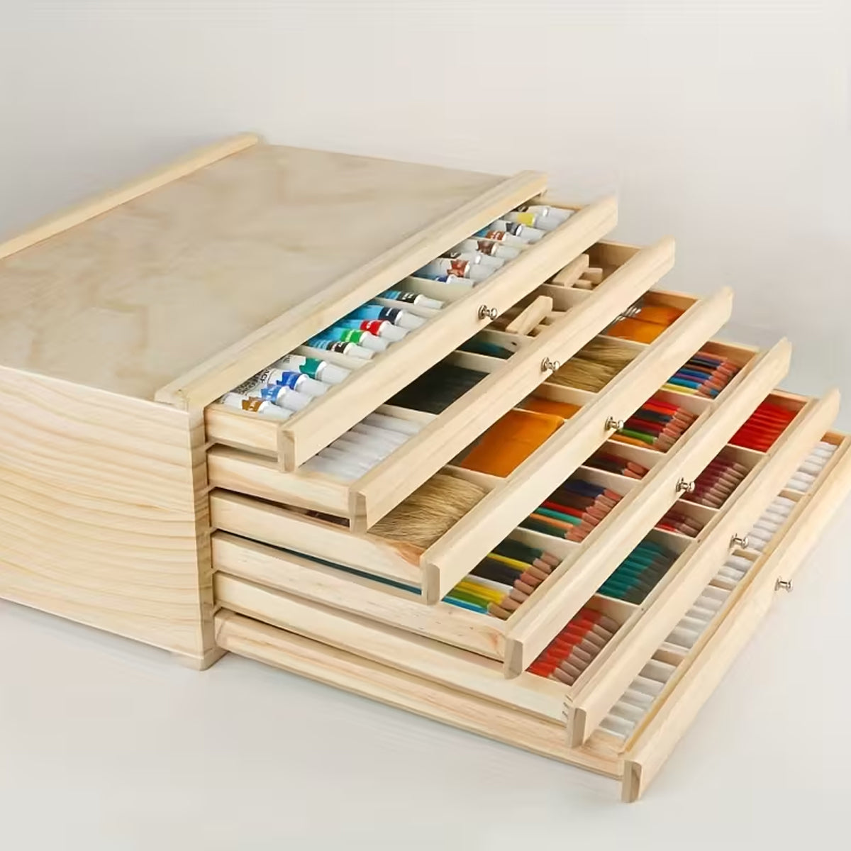 6-Drawer Pine Wood Storage Box for Art Supplies