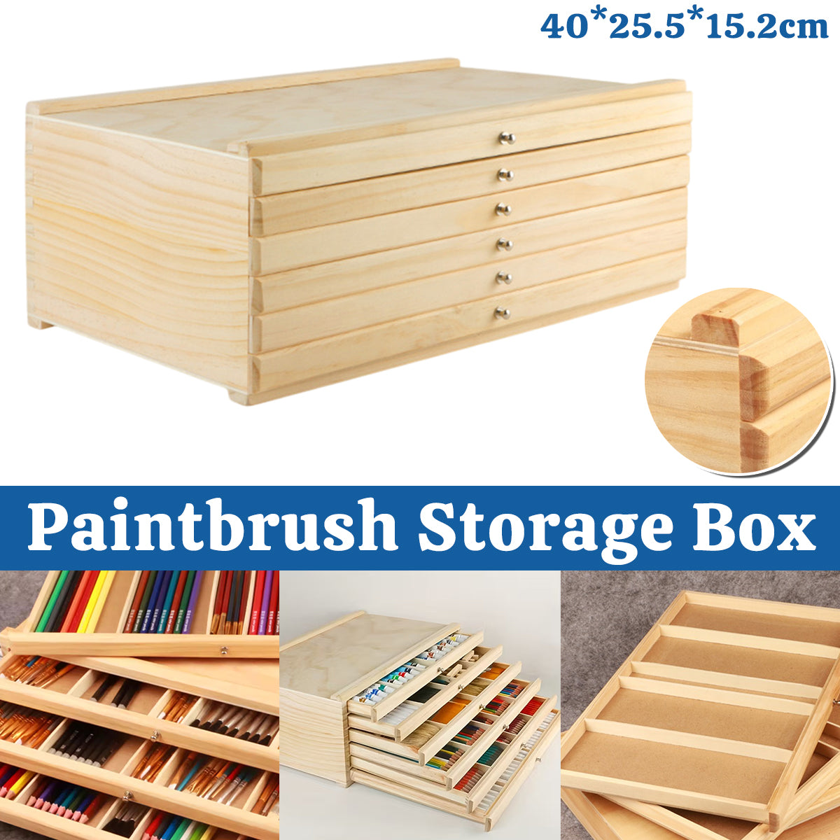 6-Drawer Pine Wood Storage Box for Art Supplies