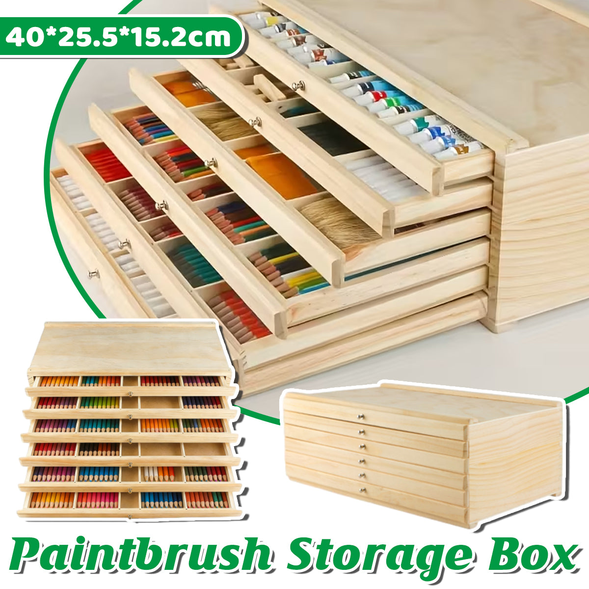 6-Drawer Pine Wood Storage Box for Art Supplies
