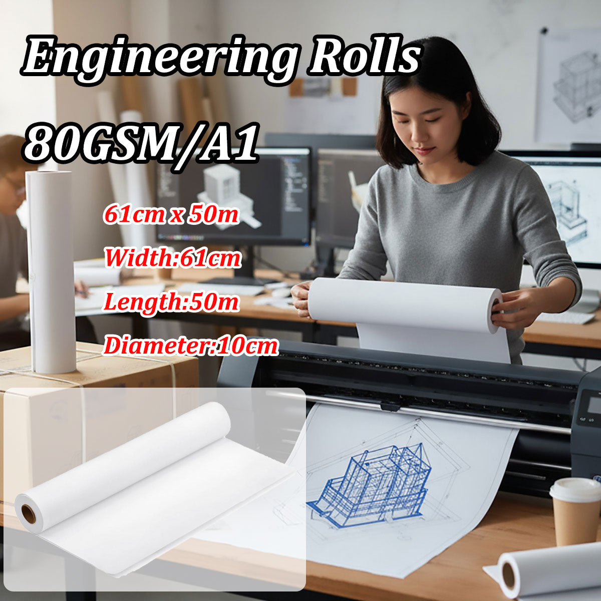 A1 Engineering Drawing Paper Roll 61cm 50m 80gsm