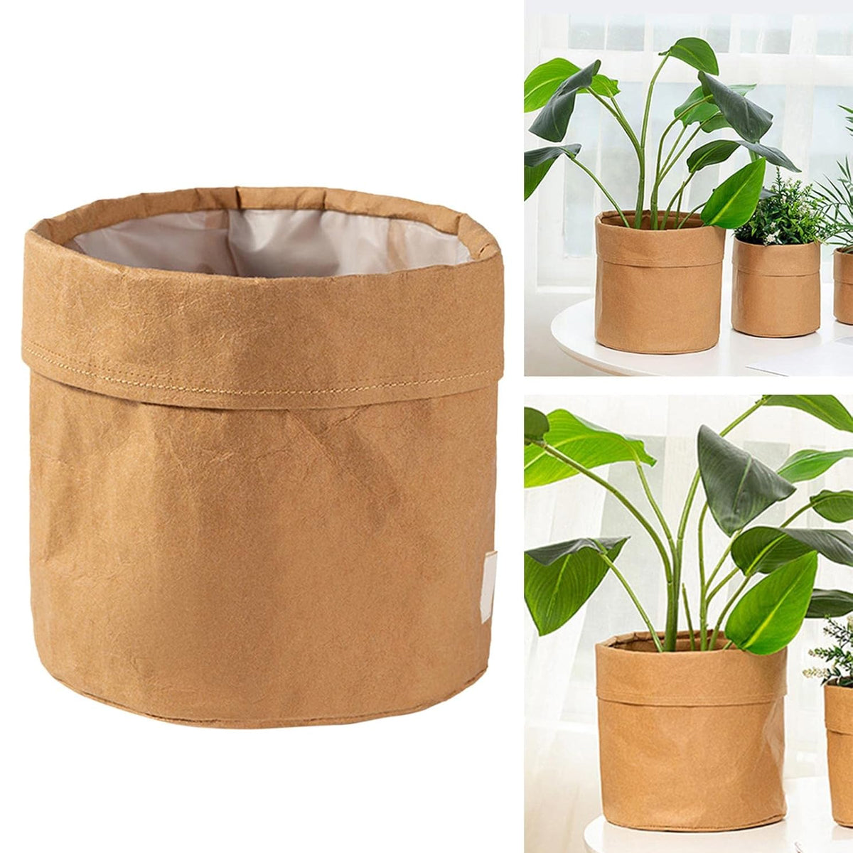 3 Pcs Waterproof Kraft Paper Bags Foldable Storage Design