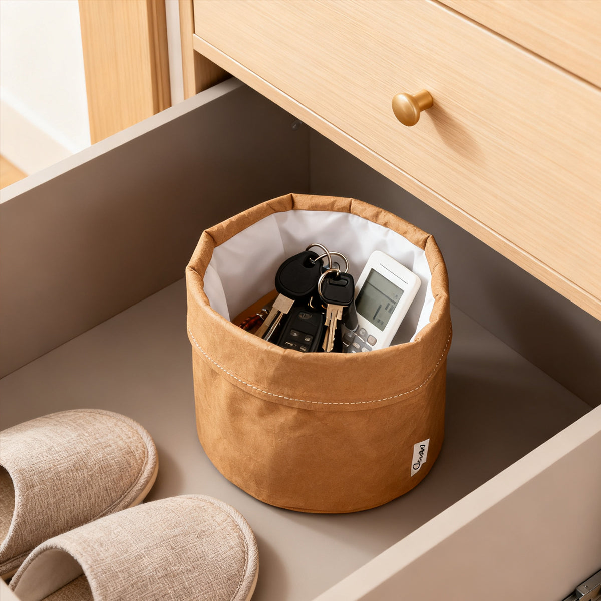 3 Pcs Waterproof Kraft Paper Bags Foldable Storage Design