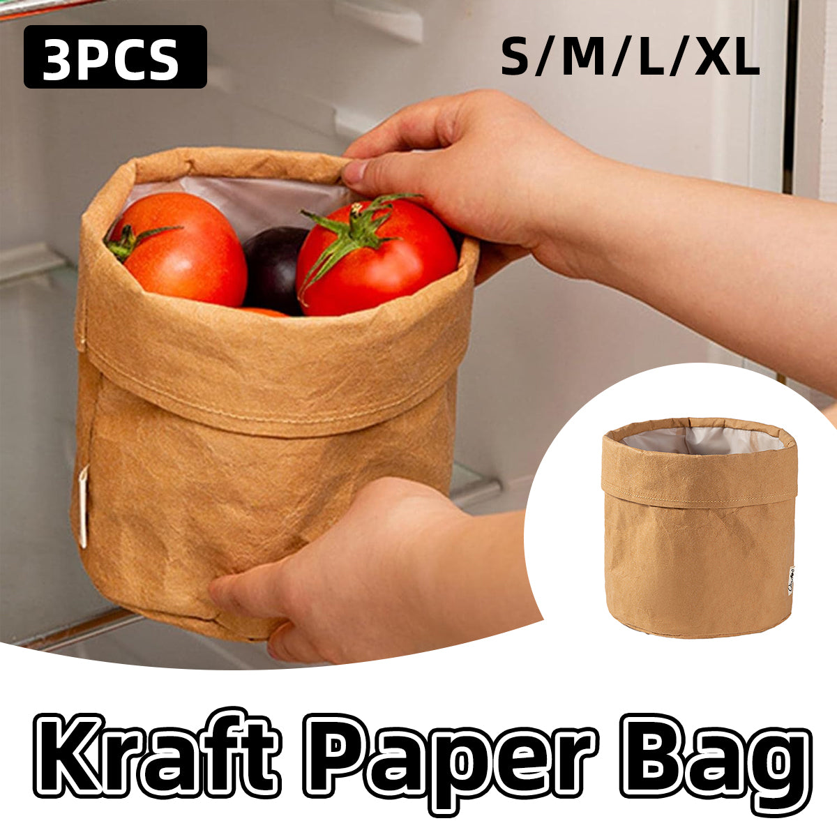 3 Pcs Waterproof Kraft Paper Bags Foldable Storage Design