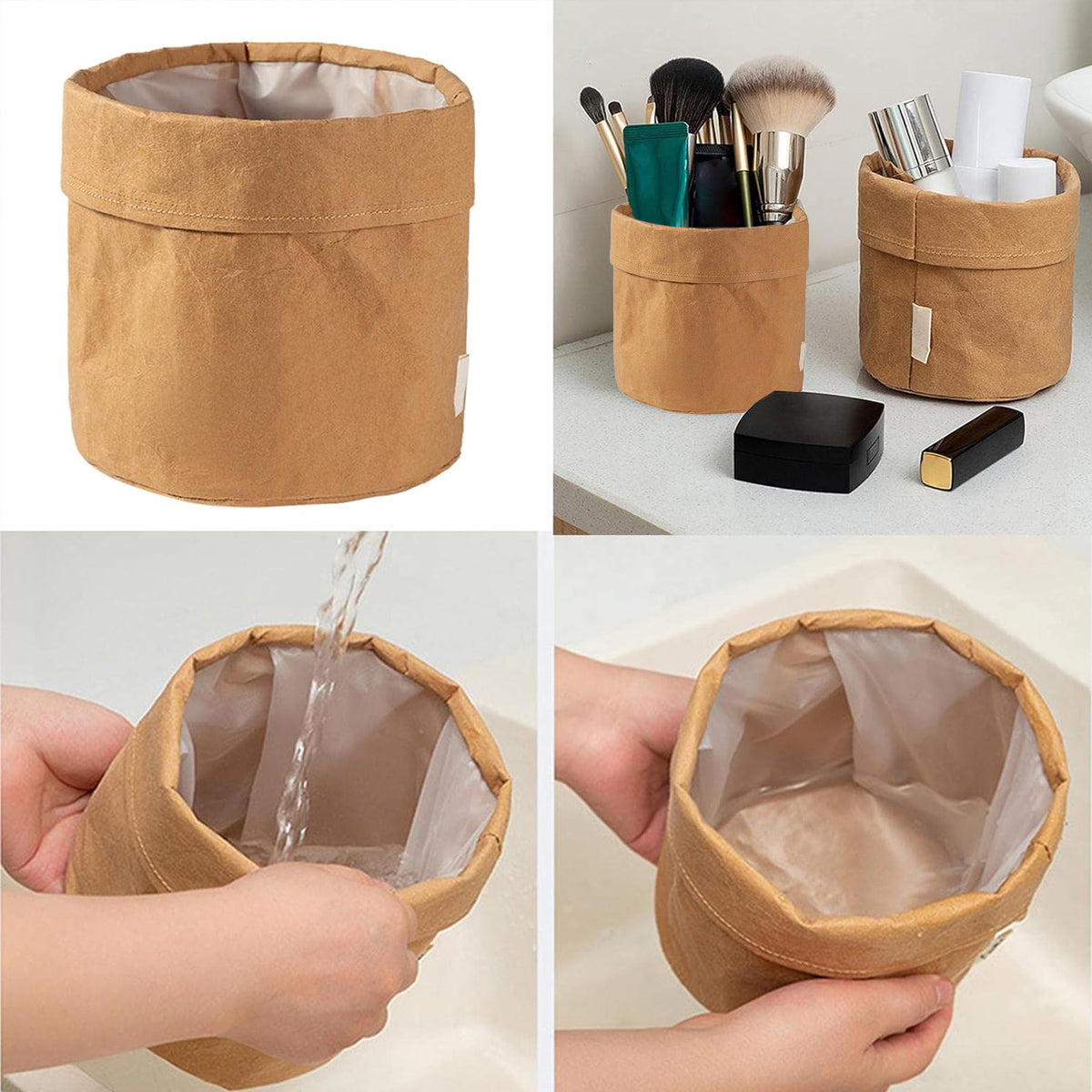 3 Pcs Waterproof Kraft Paper Bags Foldable Storage Design