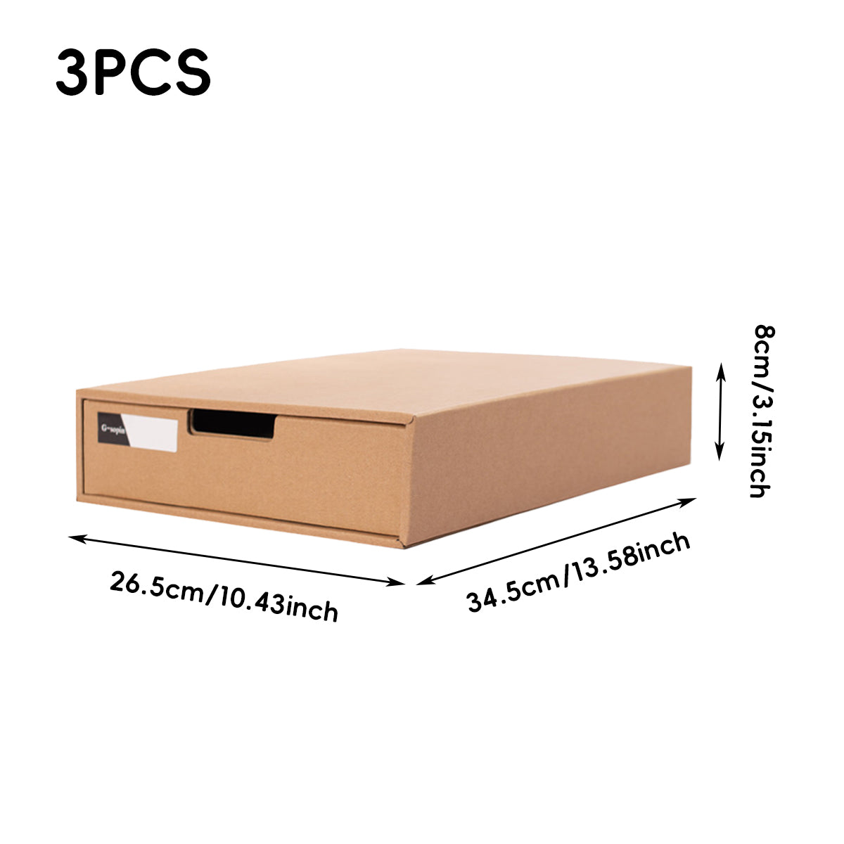 3pcs Kraft Paper Storage Boxes with Pullout Drawer