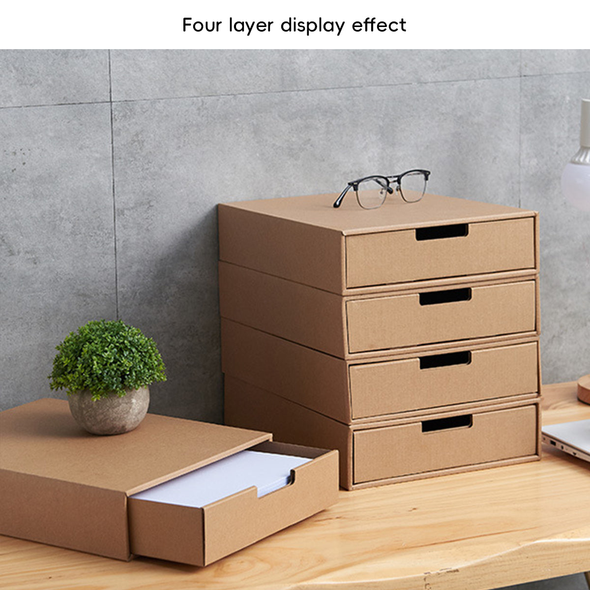3pcs Kraft Paper Storage Boxes with Pullout Drawer