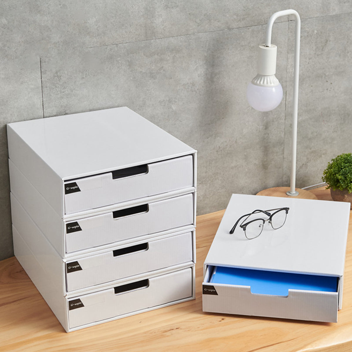 3pcs Kraft Paper Storage Boxes with Pullout Drawer