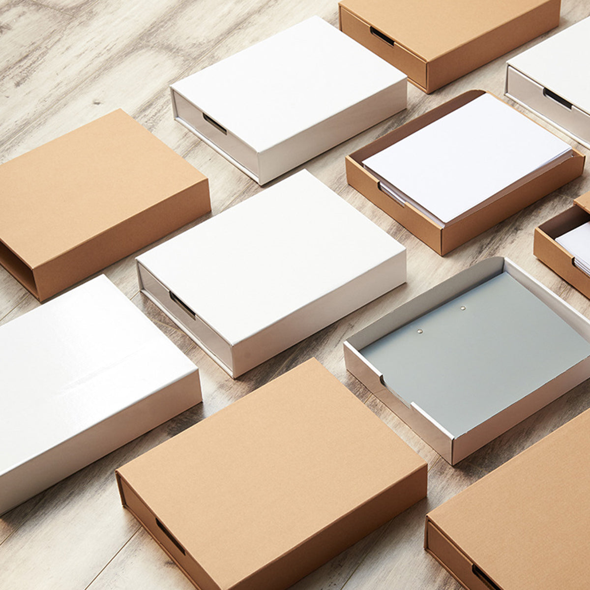 3pcs Kraft Paper Storage Boxes with Pullout Drawer