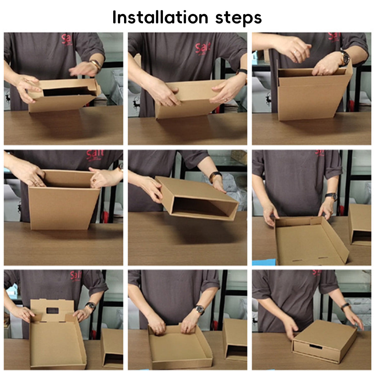 3pcs Kraft Paper Storage Boxes with Pullout Drawer