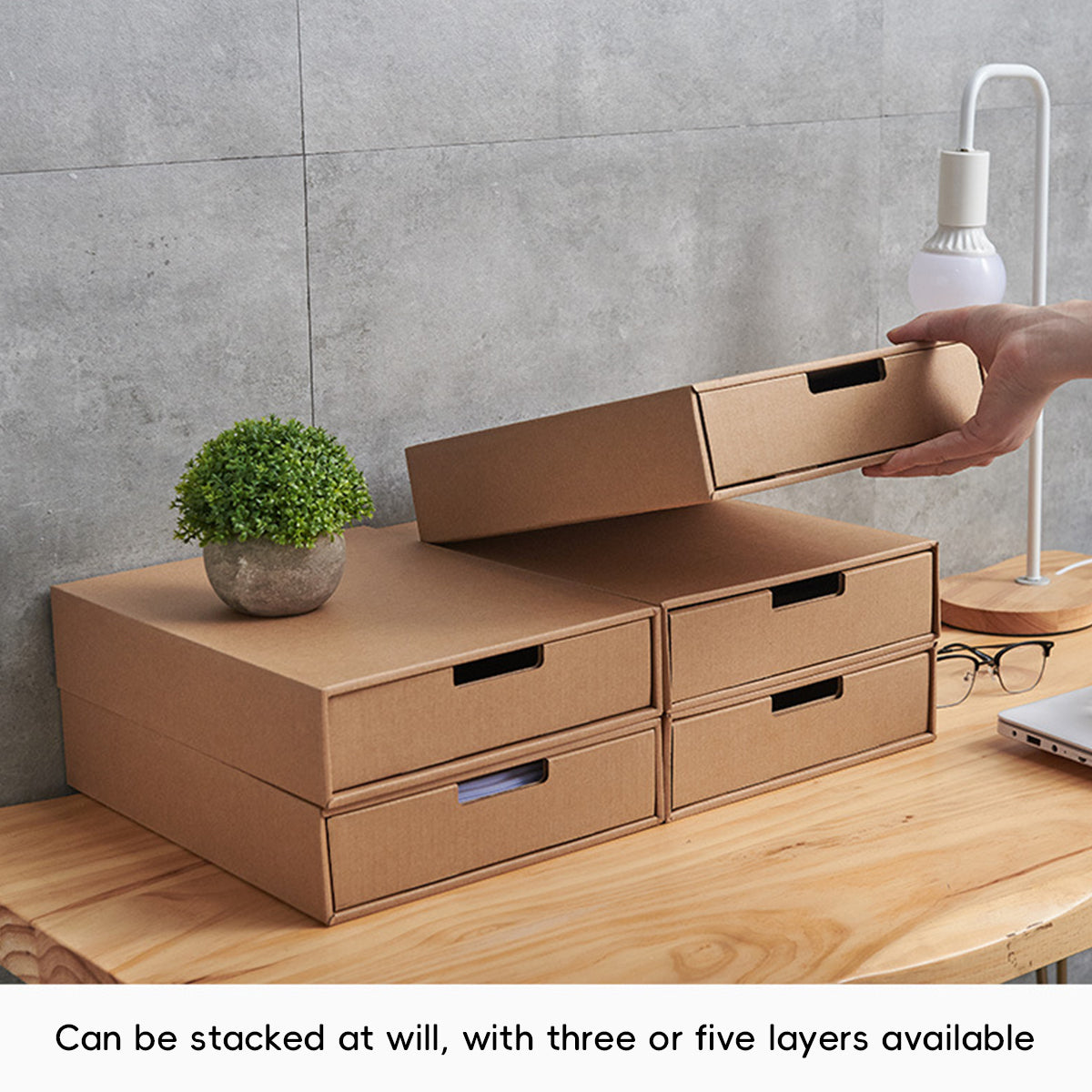 3pcs Kraft Paper Storage Boxes with Pullout Drawer