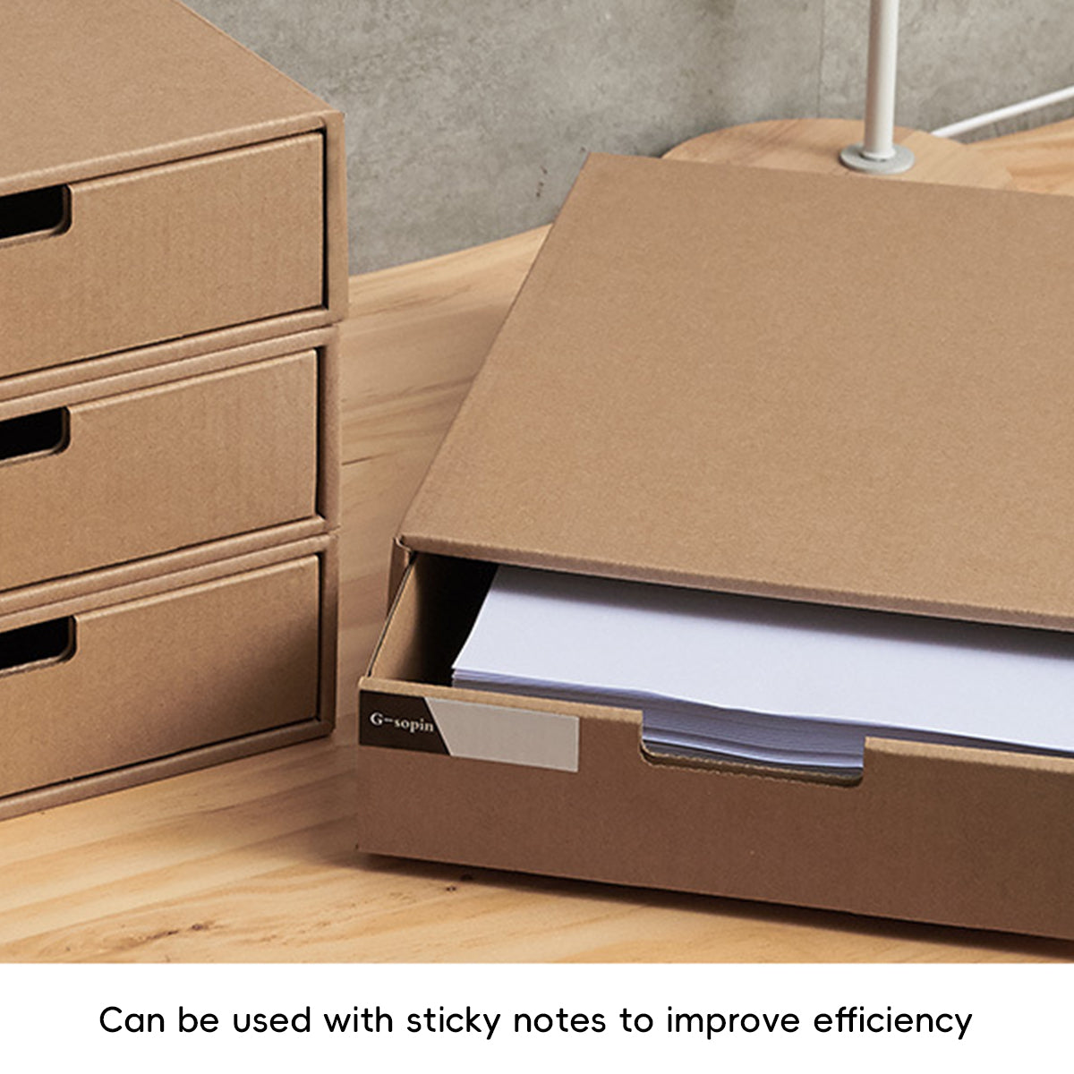 3pcs Kraft Paper Storage Boxes with Pullout Drawer