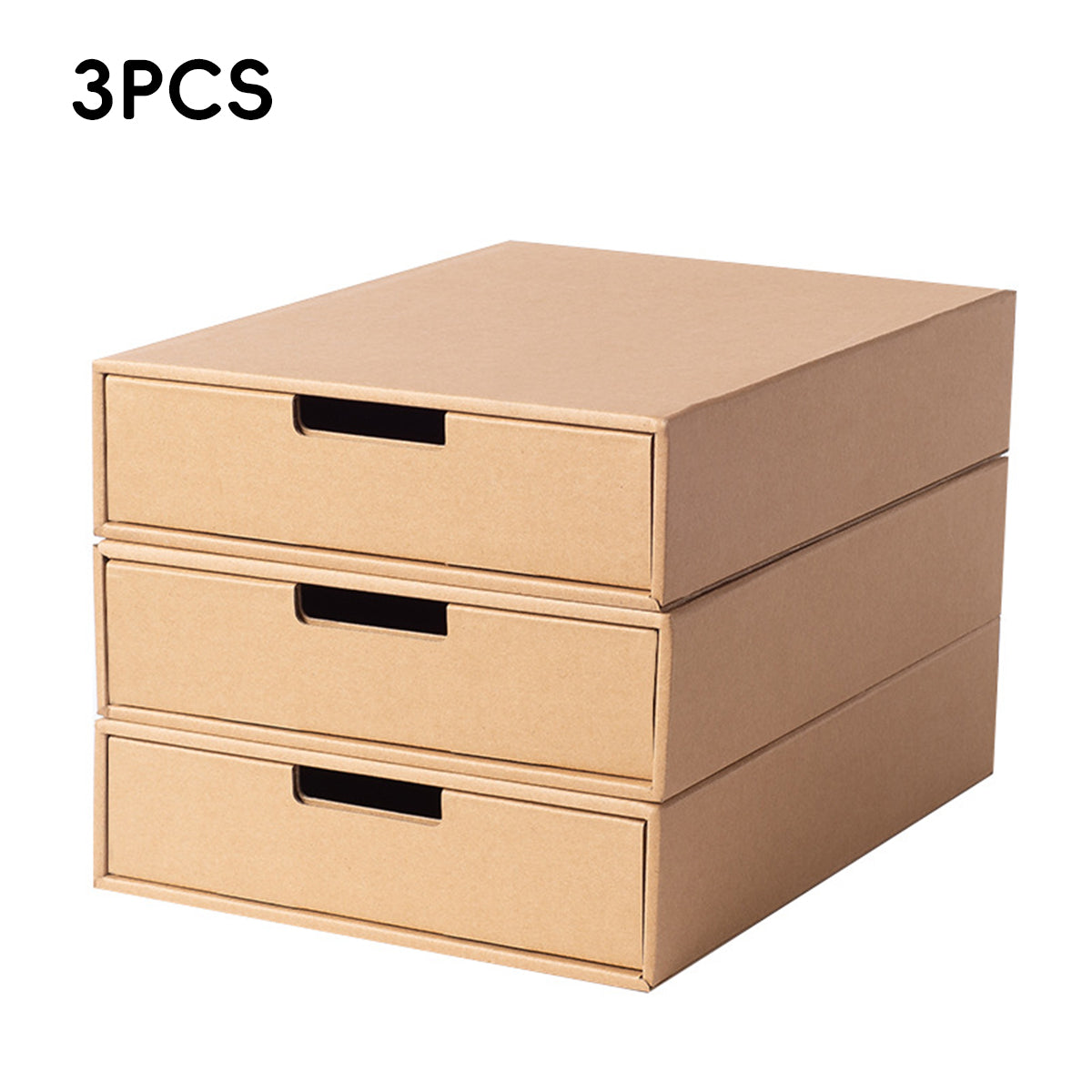 3pcs Kraft Paper Storage Boxes with Pullout Drawer
