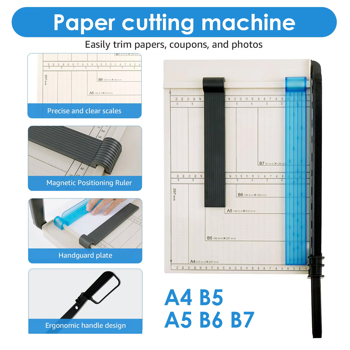 A4 Paper Cutter Guillotine with Non-Slip Base and Guide Grid