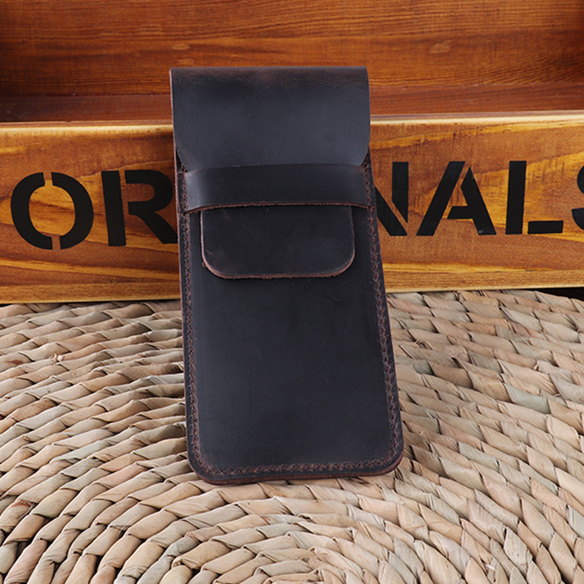 2 Pcs Leather Pencil Case Set, Genuine Cowhide, Coffee and Black