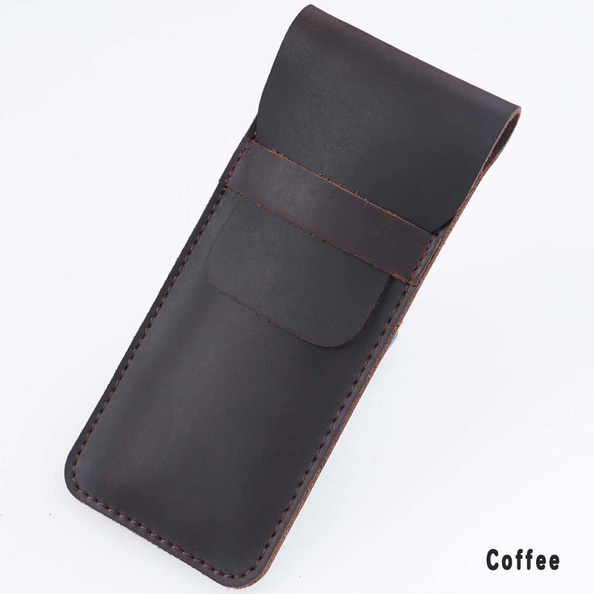 2 Pcs Leather Pencil Case Set, Genuine Cowhide, Coffee and Black