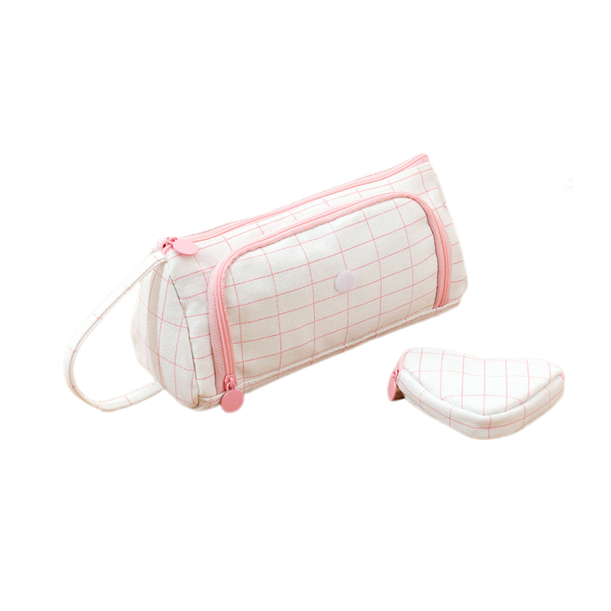 Canvas Pencil Case Large Capacity Plaid Multi-Compartment Handle