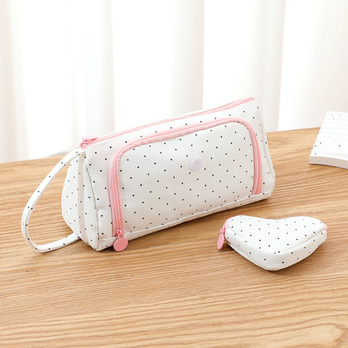 Canvas Pencil Case Large Capacity Plaid Multi-Compartment Handle