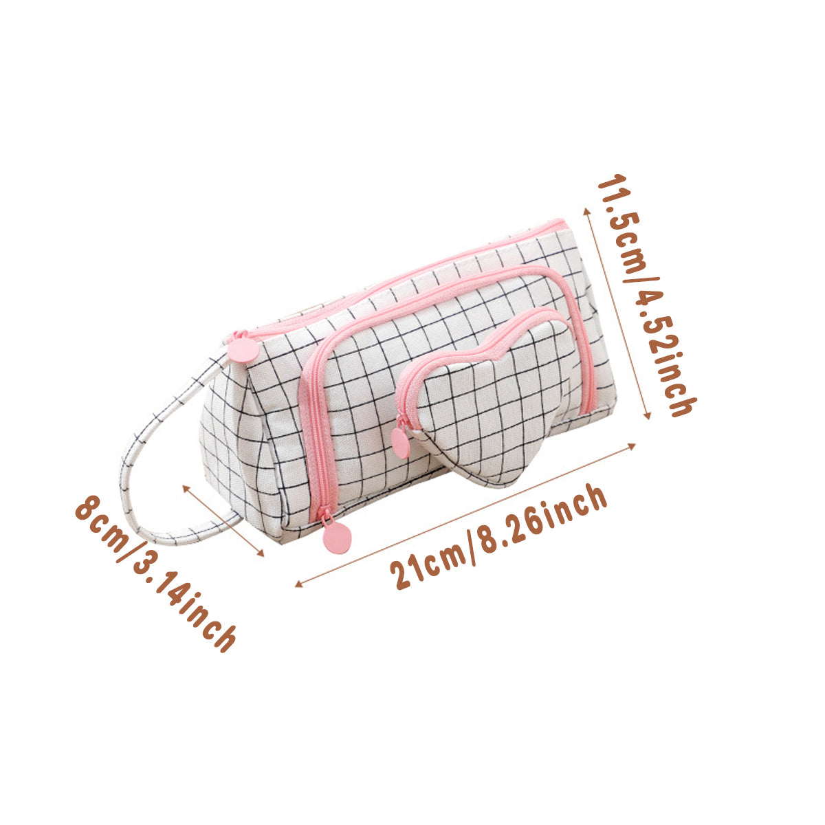 Canvas Pencil Case Large Capacity Plaid Multi-Compartment Handle