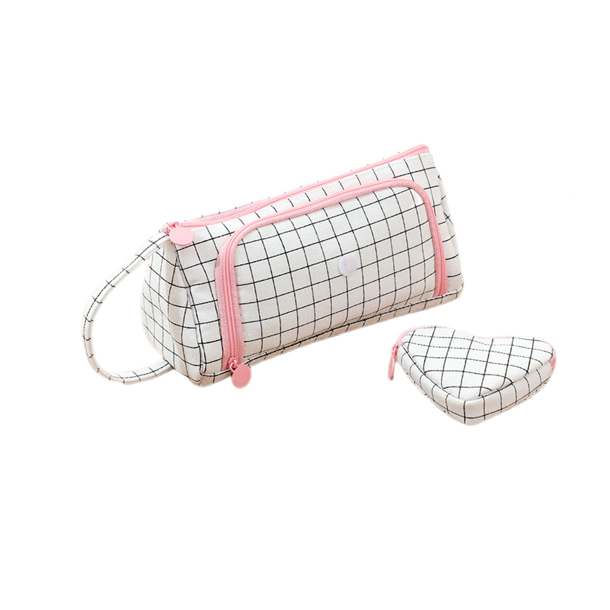 Canvas Pencil Case Large Capacity Plaid Multi-Compartment Handle