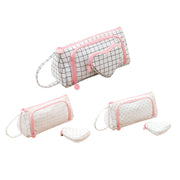 Canvas Pencil Case Large Capacity Plaid Multi-Compartment Handle