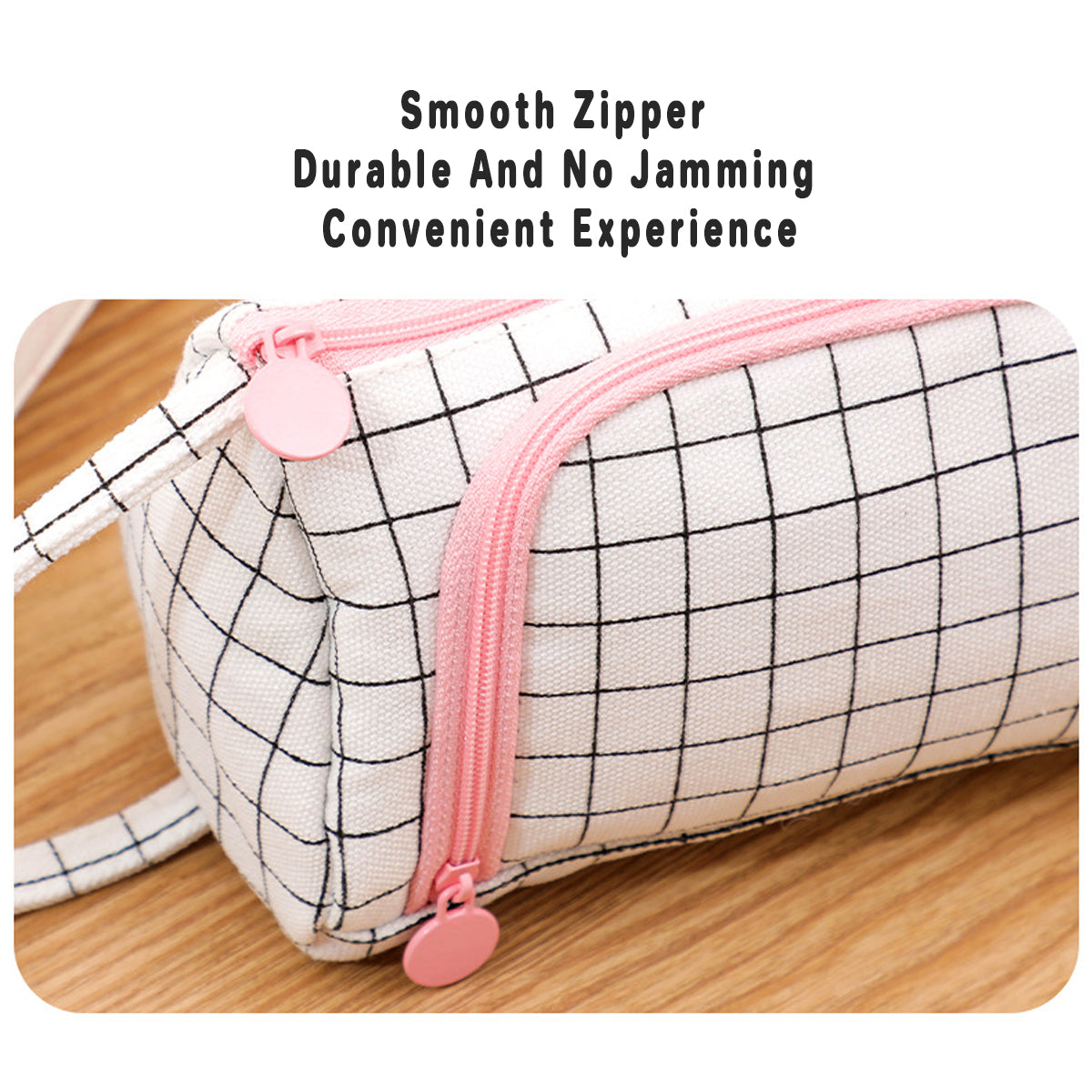 Canvas Pencil Case Large Capacity Plaid Multi-Compartment Handle