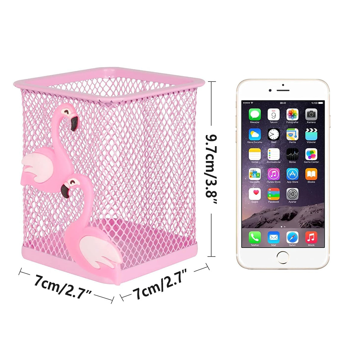 2 Pcs Mesh Pen Holder Flamingo Design Pink Metal Organiser