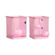 2 Pcs Mesh Pen Holder Flamingo Design Pink Metal Organiser